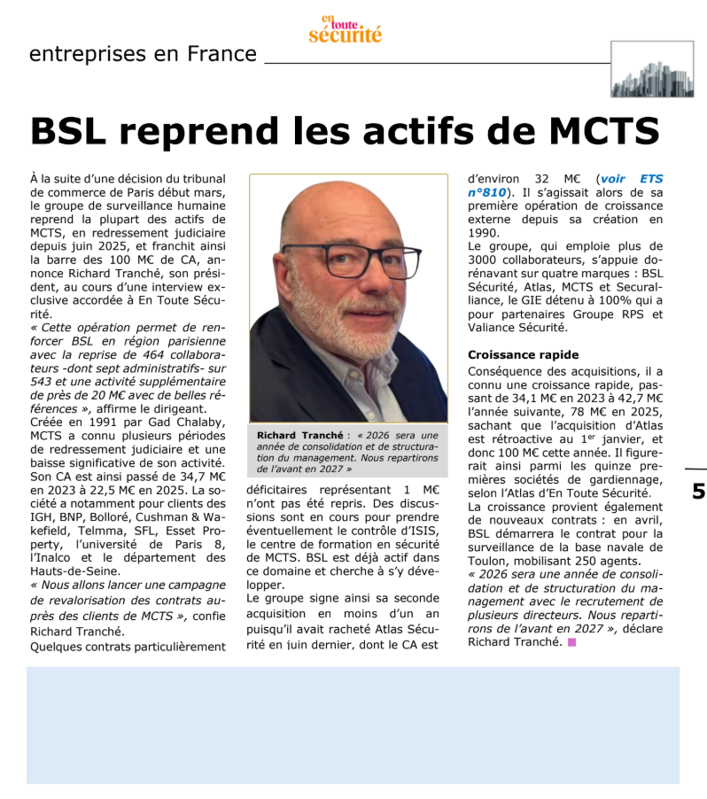 MCTS et Groupe BSL